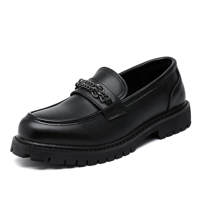 

Мужские ретро кожаные лоферы: Броги-слипоны в британском стиле на толстой подошве для парикмахеров 45 чёрный