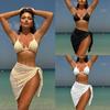 2026 Solid Color Sexy New Three-piece Mesh Three-piece Swimsuit Swimsuit Bikini