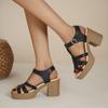 Damen Sommer Neue Einfarbige Riemen-High-Heel-Sandalen mit Blockabsatz und Rundem Zehen