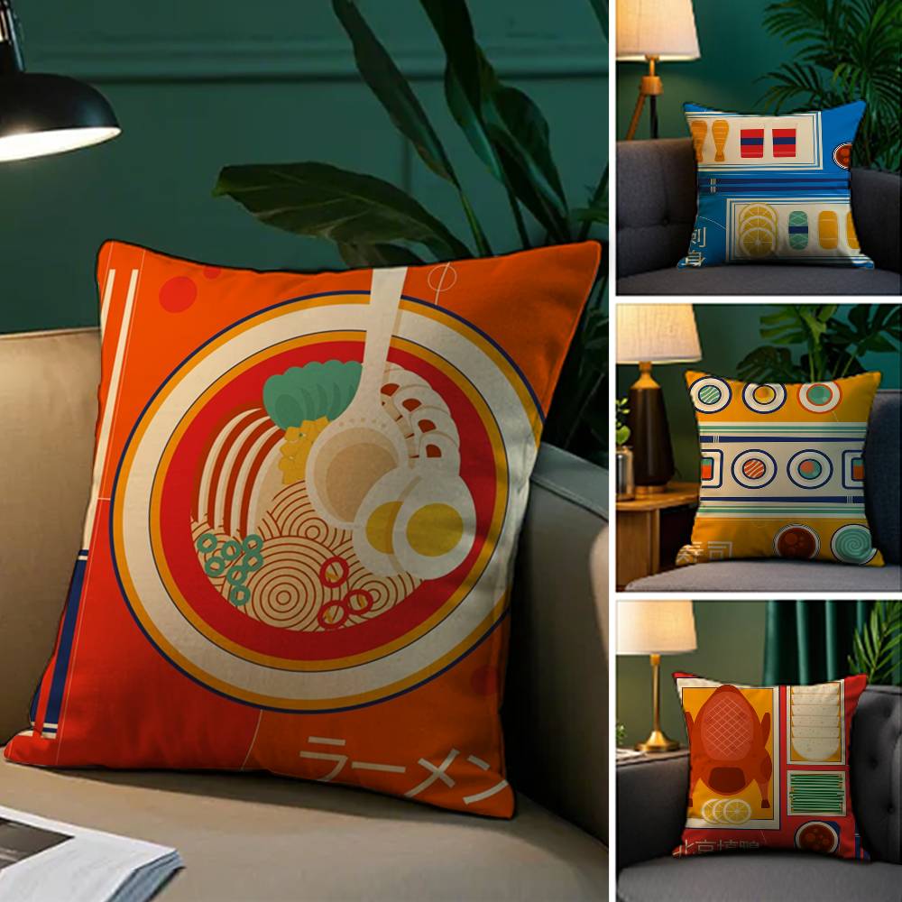 Japanese Style Food Pillow Case Plush Fabric Soft Pillowcase Double Sided Print Sofa Cushion Cover Throw