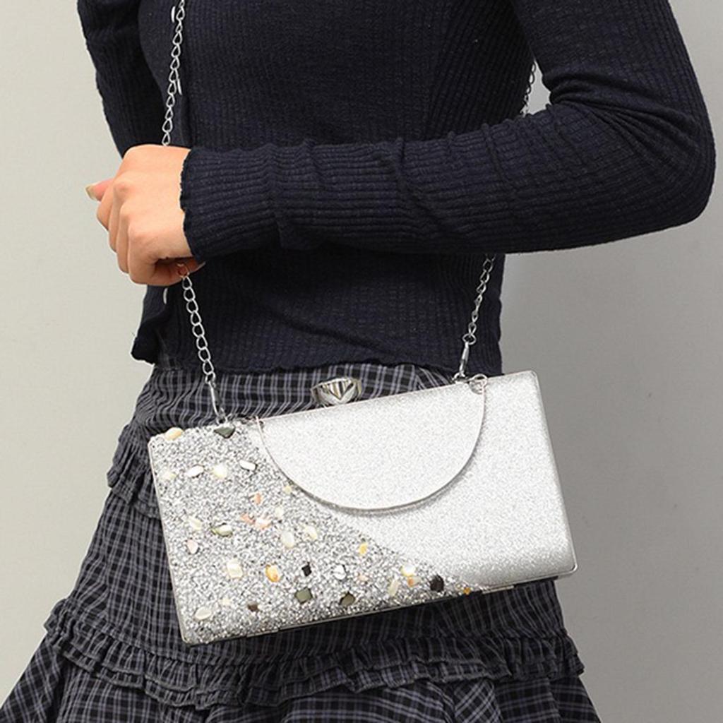 Borsa da sera da donna con strass intarsiati, texture di alta gamma, borsa a tracolla con catena per abito da sera