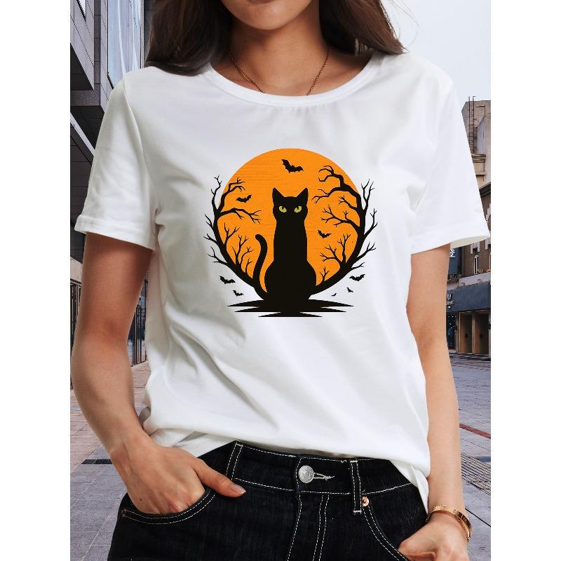 "Black Cat" Halloween T-shirt, WOMMEN New Style, T-shirt, Summer T-shirt Top