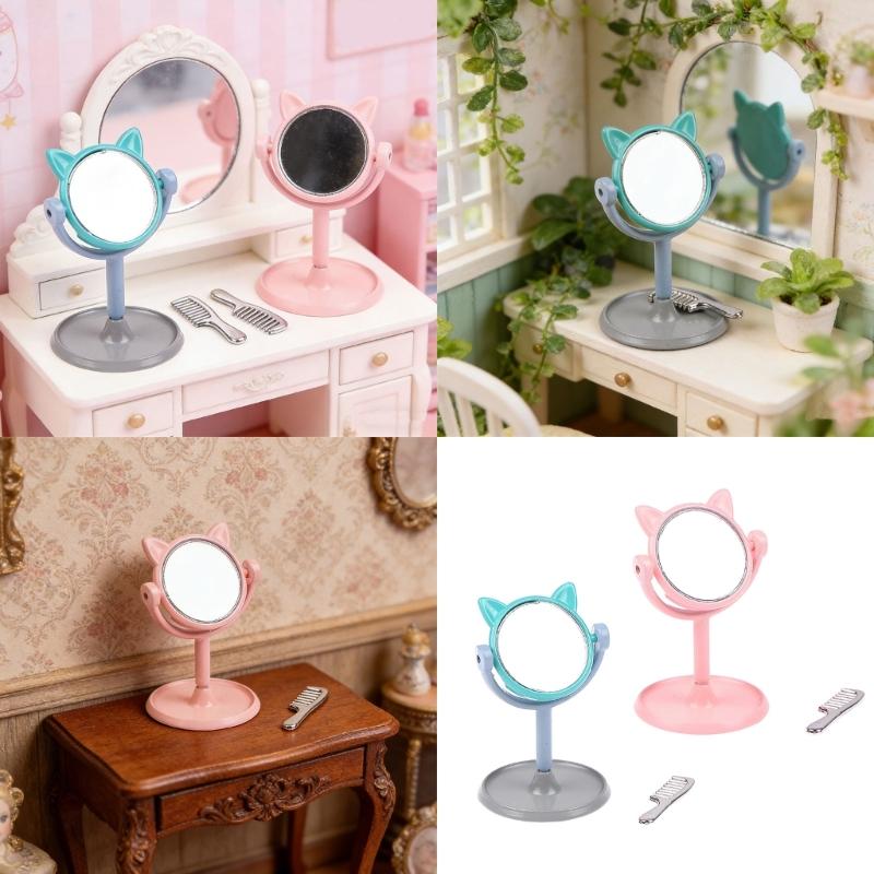 1:12 Scale Doll House Miniature Vanity Mirror With Comb Set For Realistic Scene Setting Decoration Doll Accessories