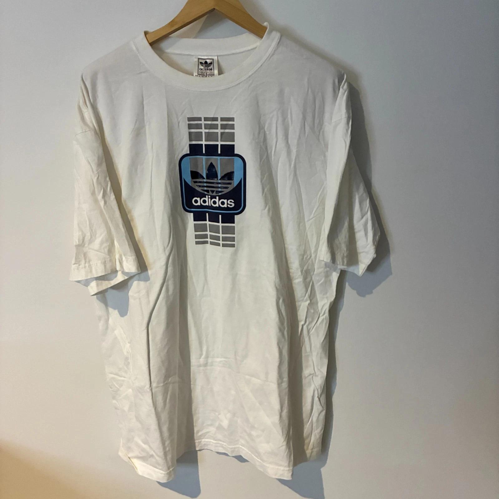 Винтажная футболка Adidas Мужская XL Рост Высокий Белый Логотип Трилистник Двусторонняя Футболка S