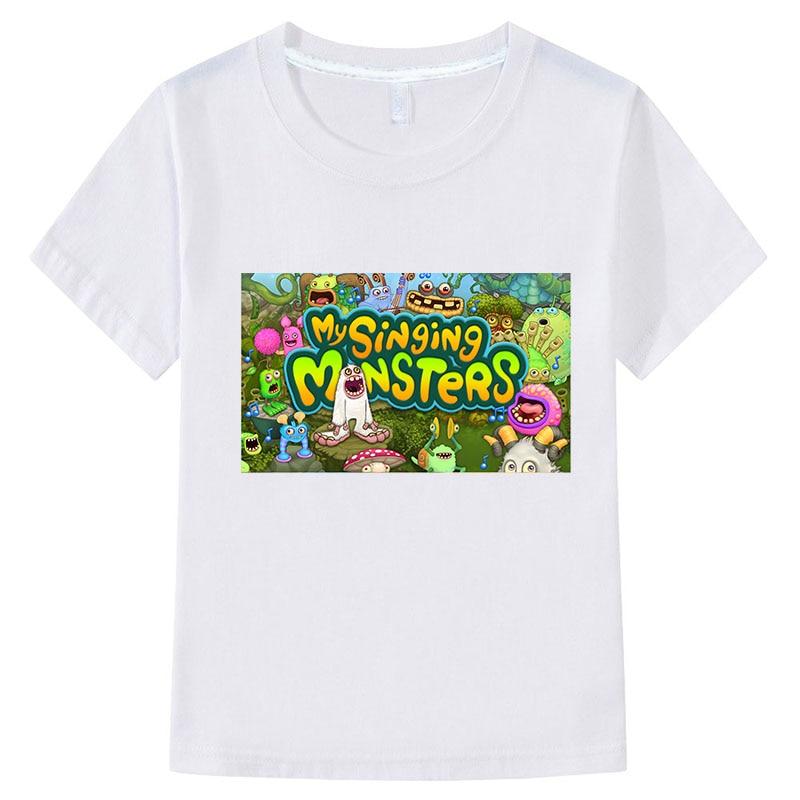 

Футболка «My Singing Monsters», хлопковые топы с короткими рукавами y2k, цельная повседневная футболка с аниме, одежда для мальчиков и девочек, летняя детская одежда 100 белый