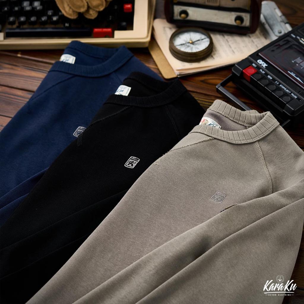 Long Sleeve Embroidered Cotton Crew Neck Loose Oversized Round Ribbed Crew Neck Size XL [karaku] Men's 100% Sweatshirt, Basic, Fit, Silhouette,