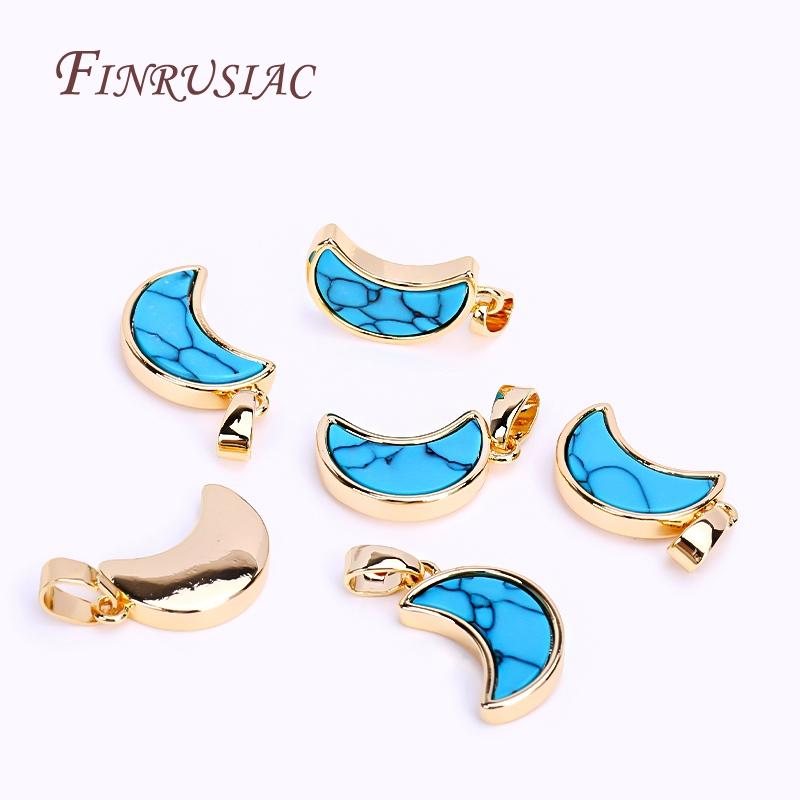 18K Real Gold Plated Turquoise Geometry Pendants For Necklace Making,High Quality Connector Pendants DIY Accessories Wholesale