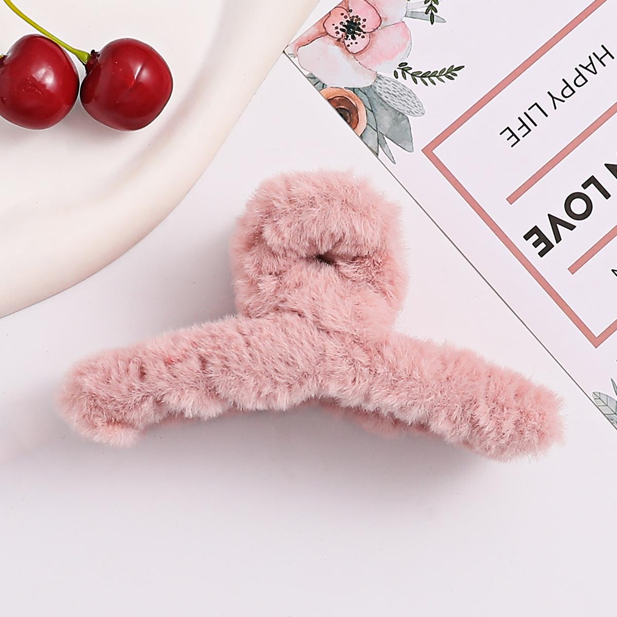 

Модные зимние плюшевые заколки для волос, искусственные пушистые корейские заколки, элегантные акриловые заколки, женские заколки для волос, головные уборы розовый