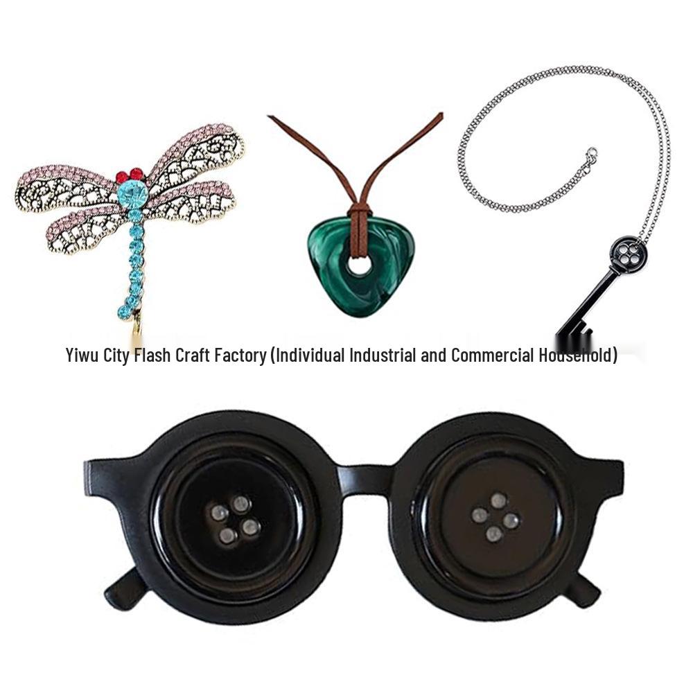 Ghost Mom Cosplay Accessories: Button Glasses, Hair Clip, Key Pendant, Necklace for Halloween Costume and Role-Playing