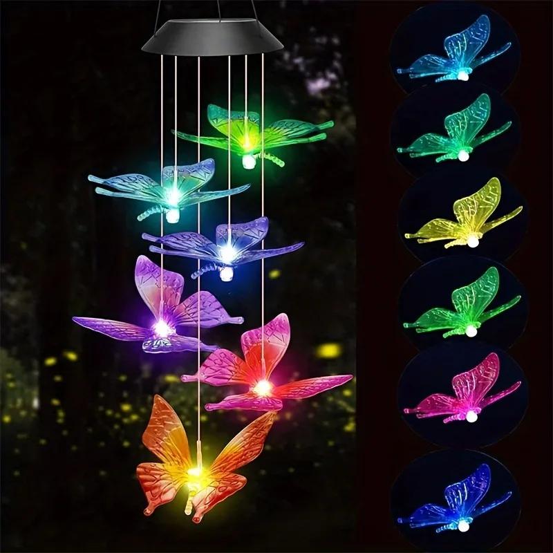 

1PC Led Color Changing Butterfly Solar Wind Chimes Outdoor Waterproof Birthday Gifts For Garden Yard Outdoor Lights