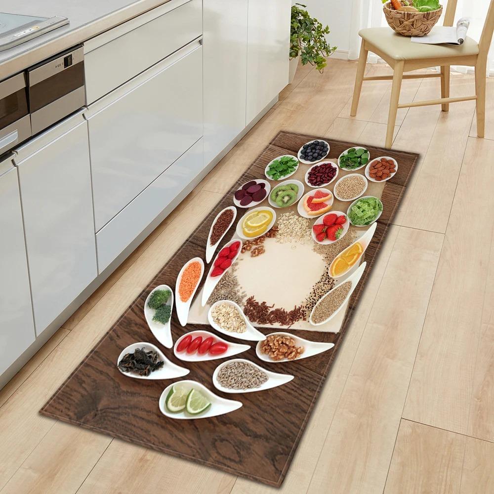 Ingredients and Spices Pattern Home Kitchen Floor Mats Door Front Decoration Floor Mats