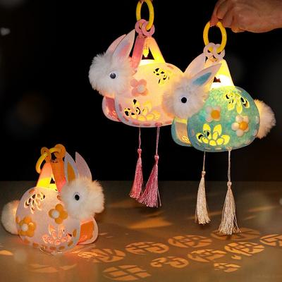 Chinese Kawaii Rabbit Moon Lantern Mid-Autumn Festival Lantern Handmade DIY Handheld Glowing In the Dark Lamp Party Supplies