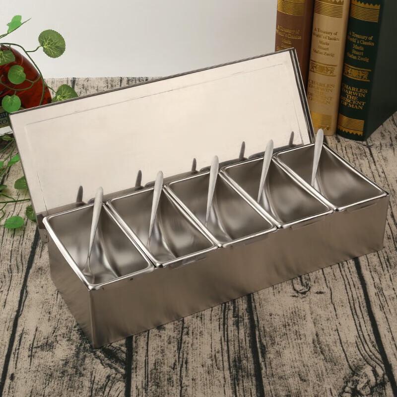 Huihuang Large Stainless Steel Seasoning Box with 6 Compartments and Spoons