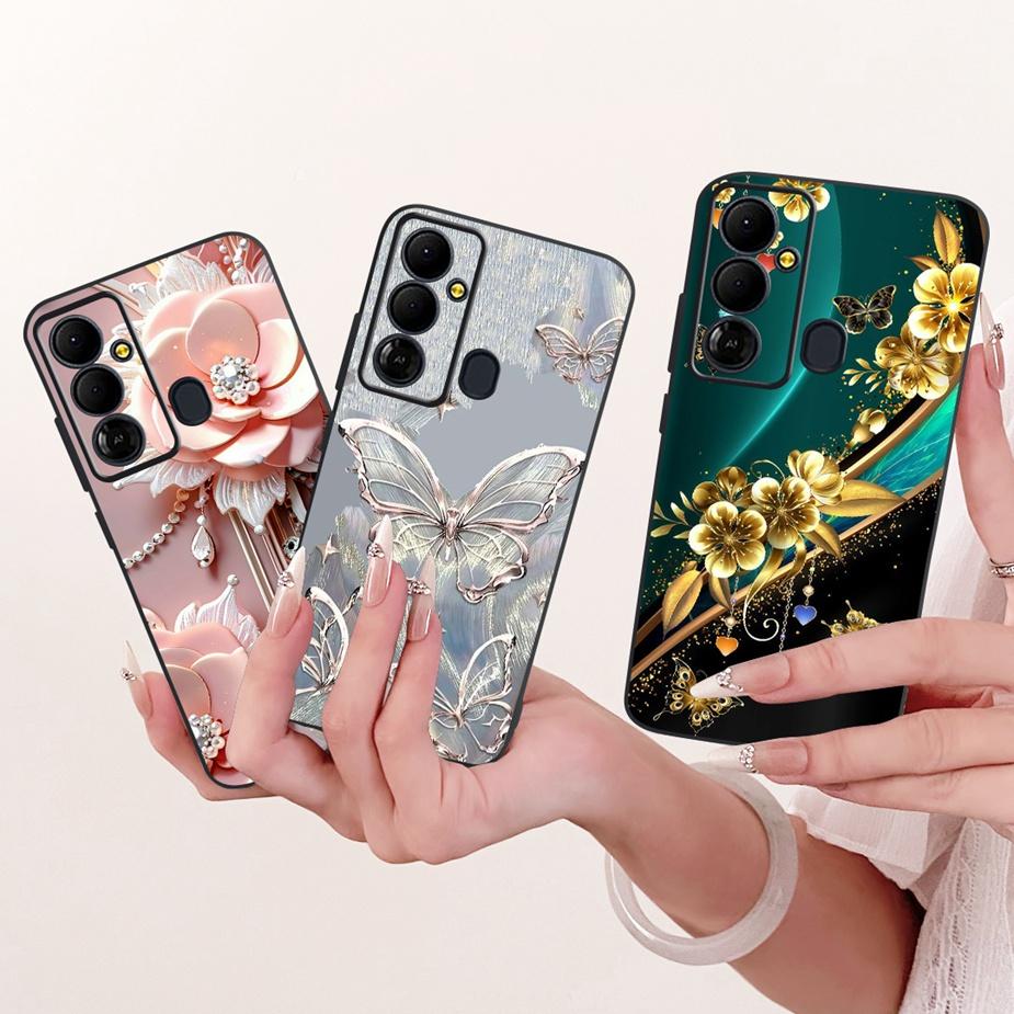 For Tecno Pop 6 GO Case BE6j Cute Bow Flowers Painted Cover Soft TPU Phone Case For Tecno Pop 6 Pro BE8 Pop6 GO Back Cover Coque