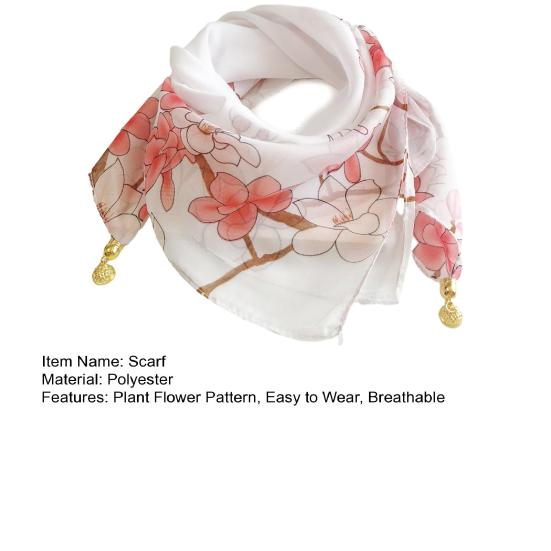 Bufanda de Mujer Patrón de Planta y Flor Hebilla Metálica Magnética Textura Suave Bufanda Protección Solar y del Viento Pañuelo para la Cabeza Accesorios de Playa y Viaje