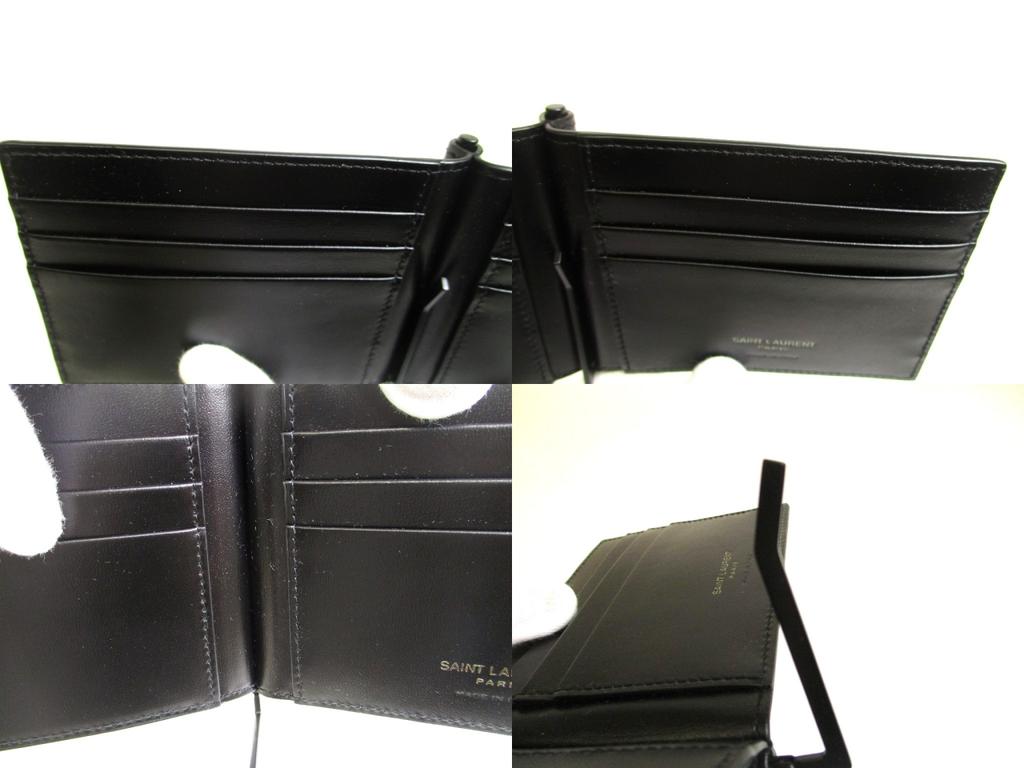 Authentische Saint Laurent YSL Schwarzes Leder Gold H/W Bifold Geldbörse #a956 Überholt