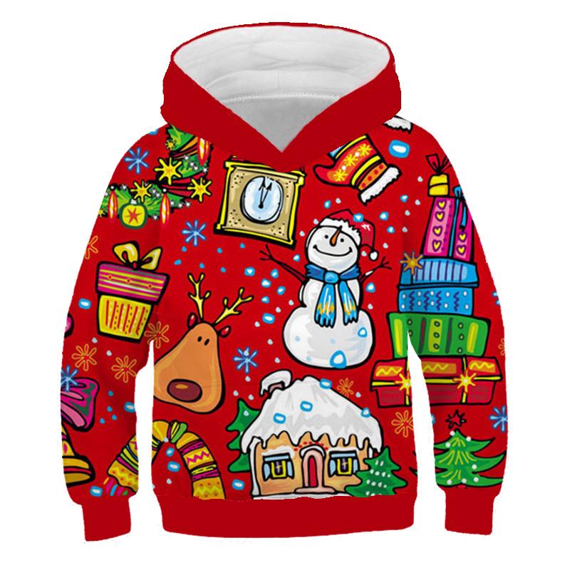 Kawaii Hoodies Christmas 3D Print Santa Snowmen Sweatshirts Boys Girls Hooded Pullovers Kids Fashion Oversized Hoodie Tracksuits