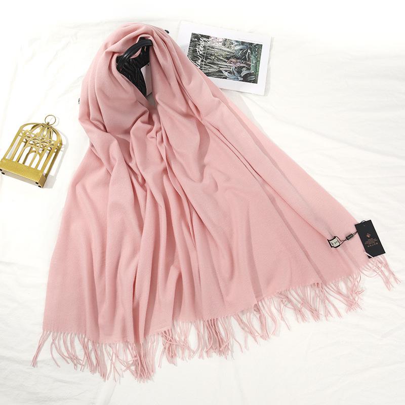 Women s Winter Tassel Shawl: Solid Color Imitation Cashmere & Men s Wool Cashmere Scarf 200cm x 70cm розовый