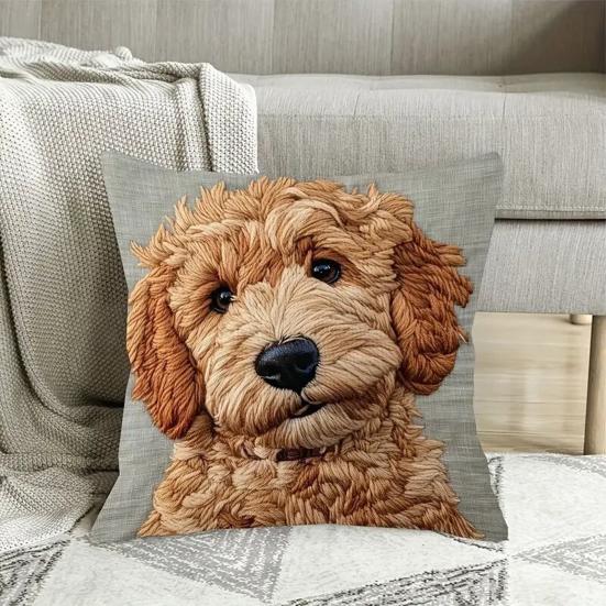 Dog Pillow Cover Imitation Embroidery Puppy Pillowcase Throw Pillow Cover with Hidden Zipper for Car Home Bedroom Couch Sofa Decor