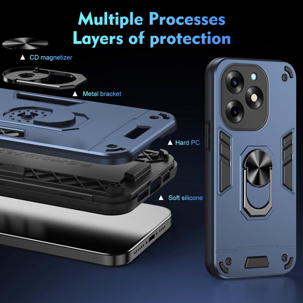 KEYSION Shockproof Armor Case for Itel S23+ Soft Silicone+PC Camera Protection Ring Stand Phone Back Cover for Itel S23 Plus