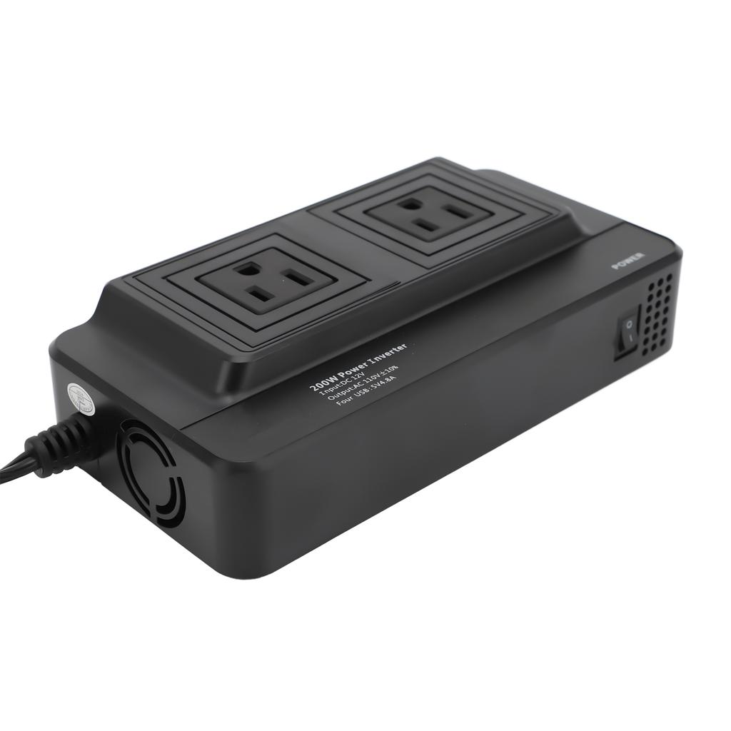 Car Power Inverter 200W Car Power Converter with 4 USB Ports Double Outlets DC12V Input 110V US Plug