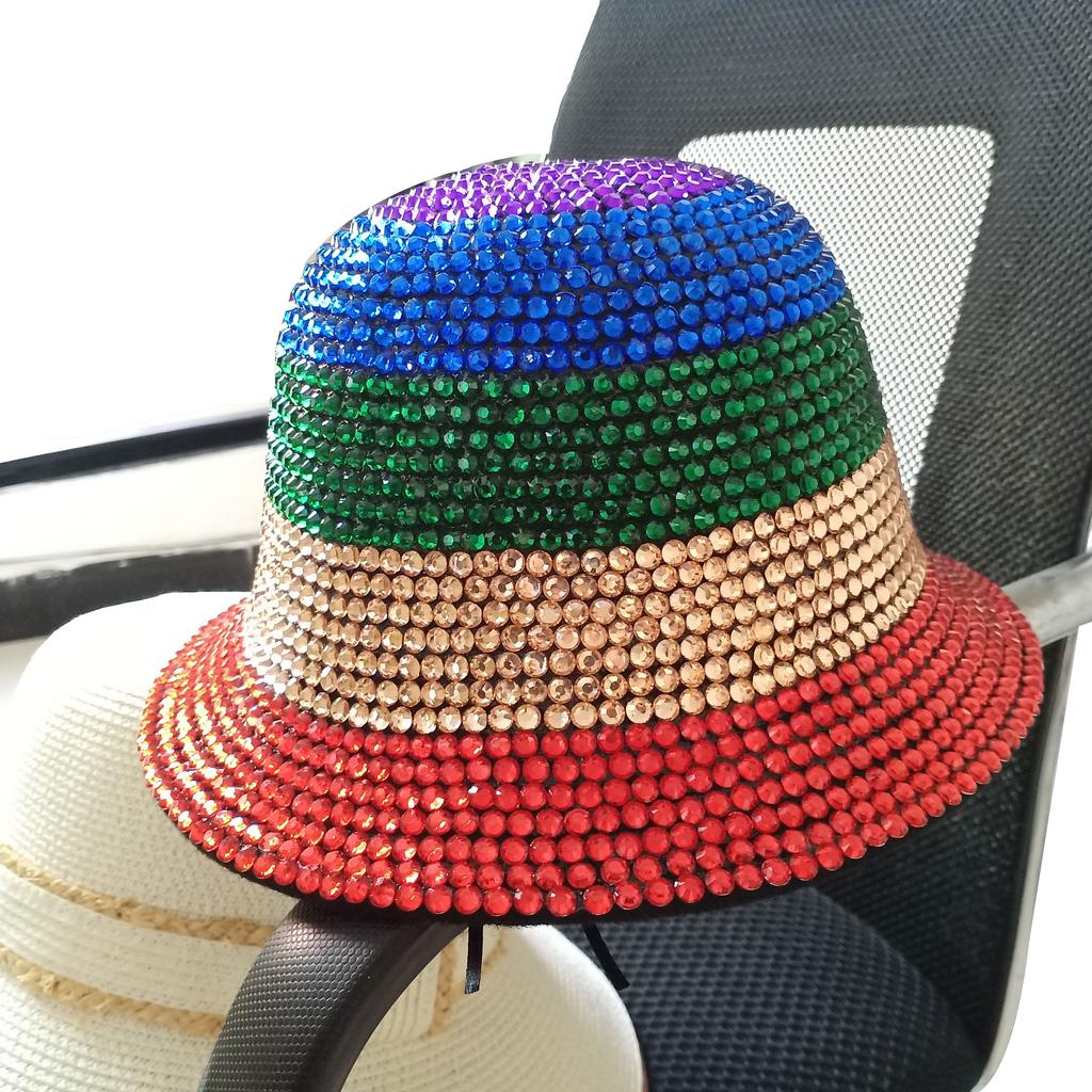 Blue/Beige Pearl Fedora Hat Bling Fedora Jazz Hats For Men And Women Handmade Advanced Fashion Outdoor Party Stage Hat