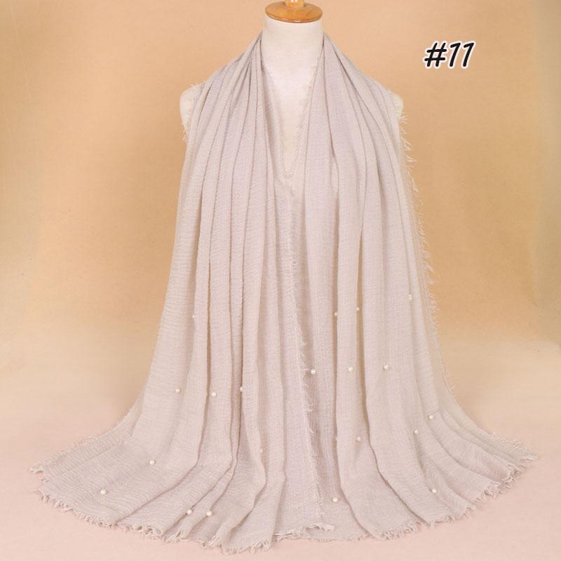New Plain Crinkled Cotton Muslim Hijab Scarf Women Ladies Scarfs Shawls Head Wrap Pearl Beads Head Scarves Soft Muffler Stole