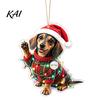 Unique Holiday Gifts for Dachshund Owners Christmas Ornaments, 2D Flat Dog Themed Acrylic Xmas Ornaments Tree Hanging Decoration Car Rearview Mirror,