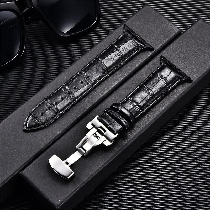 Watchband Bamboo Grain Pattern Leather Straps for Apple Watch Ultra 9 8 7 6 5 4 3 SE Butterfly Buckle Watchband 38 40 41mm 42 44 45 49mm