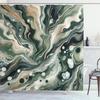 Olive Green Shower Curtain, Contemporary Abstract Swirling Lines and Roundy Details Marble Print, Cloth Fabric Bathroo
