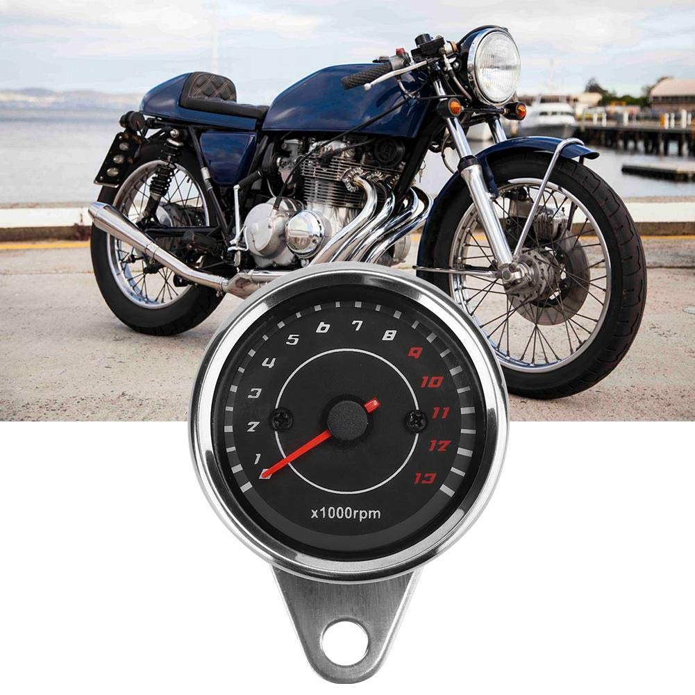Motorcycle Tachometer, Universal Motorcycle Backlight Tachometer Speedometer Aluminum Gauge Replacement (Silver Housing Black Dial)
