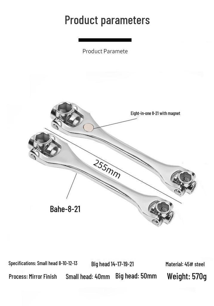 Eight-in-One Double-Ended Rotating Wrench, 52-in-One & 48-in-One Multi-functional Tool