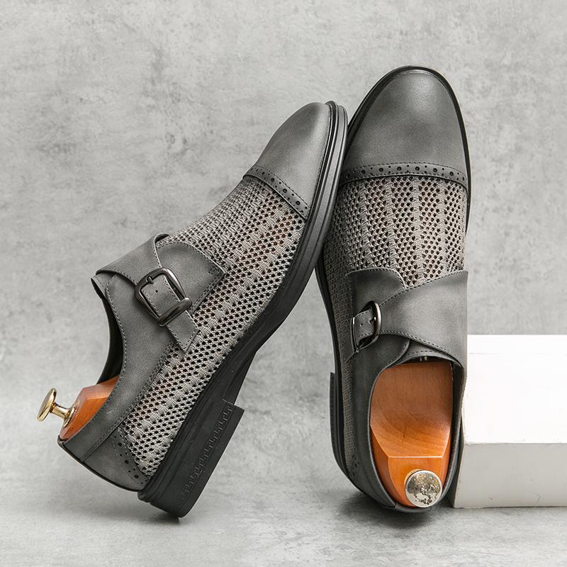 Fashion Men Retro Loafers Men Casual Breathable Comfortable Fashionable Buckle Leather Shoes European Office Business Shoes Sizes 38-46