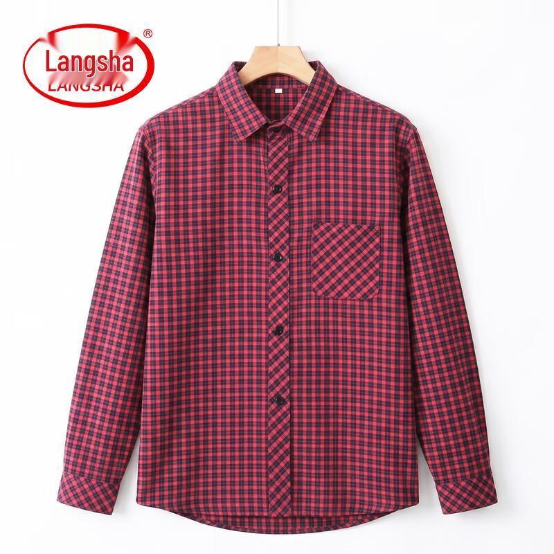 Langsaha Women's Loose-Fit Plaid Long-Sleeve Casual Shirt