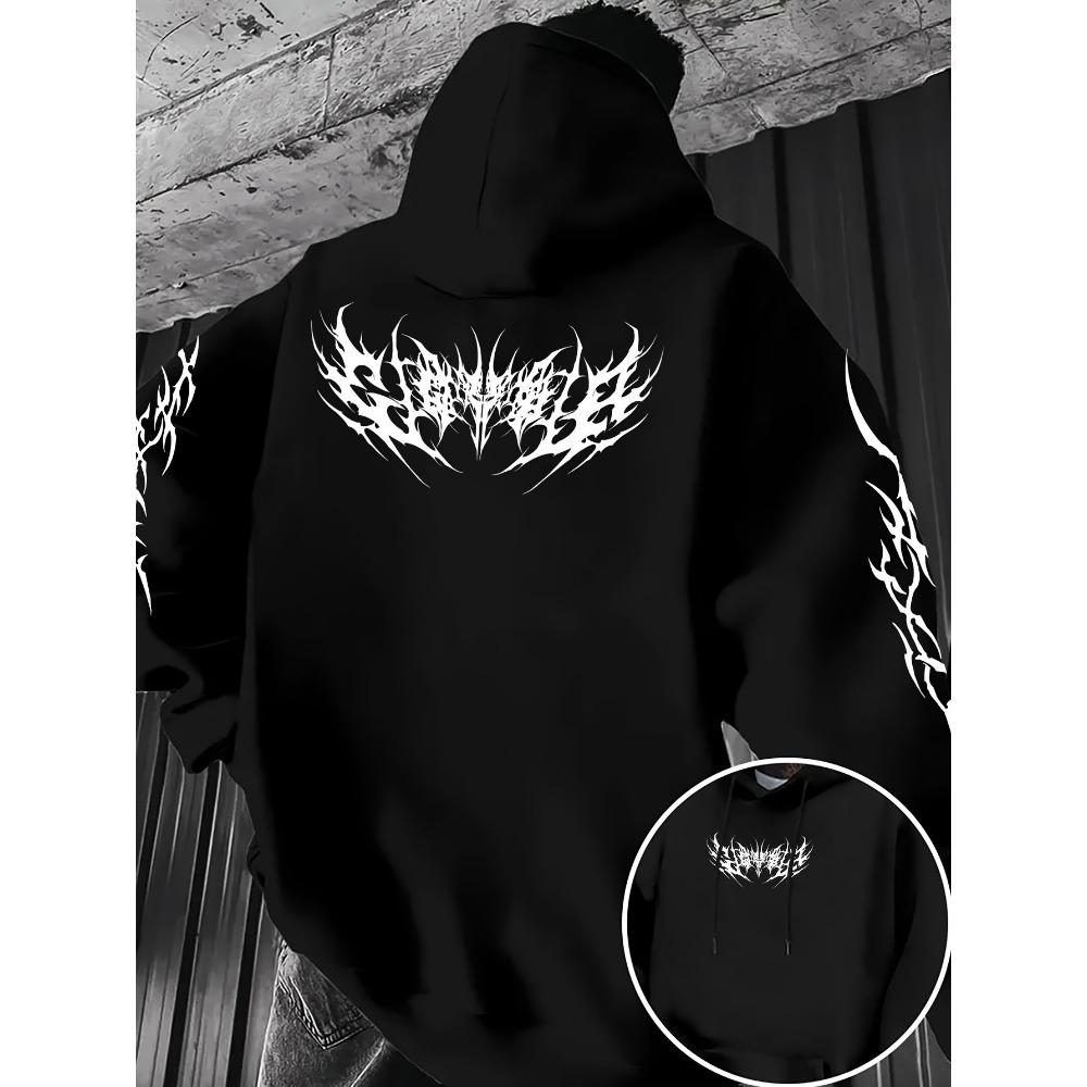 Men s Autumn Winter Fashion Printed Hoodie with Kangaroo Pocket, Drawstring Design, Color Blocked Hoodie S