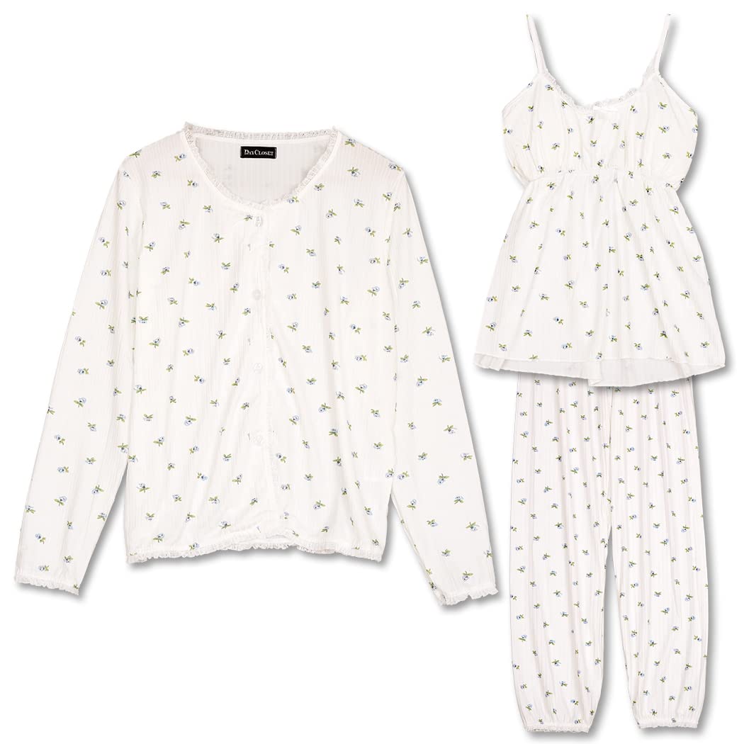 

DAYCLOSET Long Sleeve Dobby Stripe Camisole Loungewear Loose and roomwear164 Women s 3-Piece Set, Fit, Lightweight, Spring, Summer, Fall, (L, Blue) синий