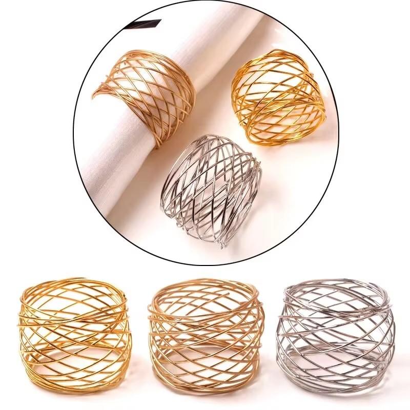4pcs Metallic Wire Mesh Napkin Table Decor Rings Gold Napkin Holder Wedding Decoration Napkin Buckle Holder for Party Dinner