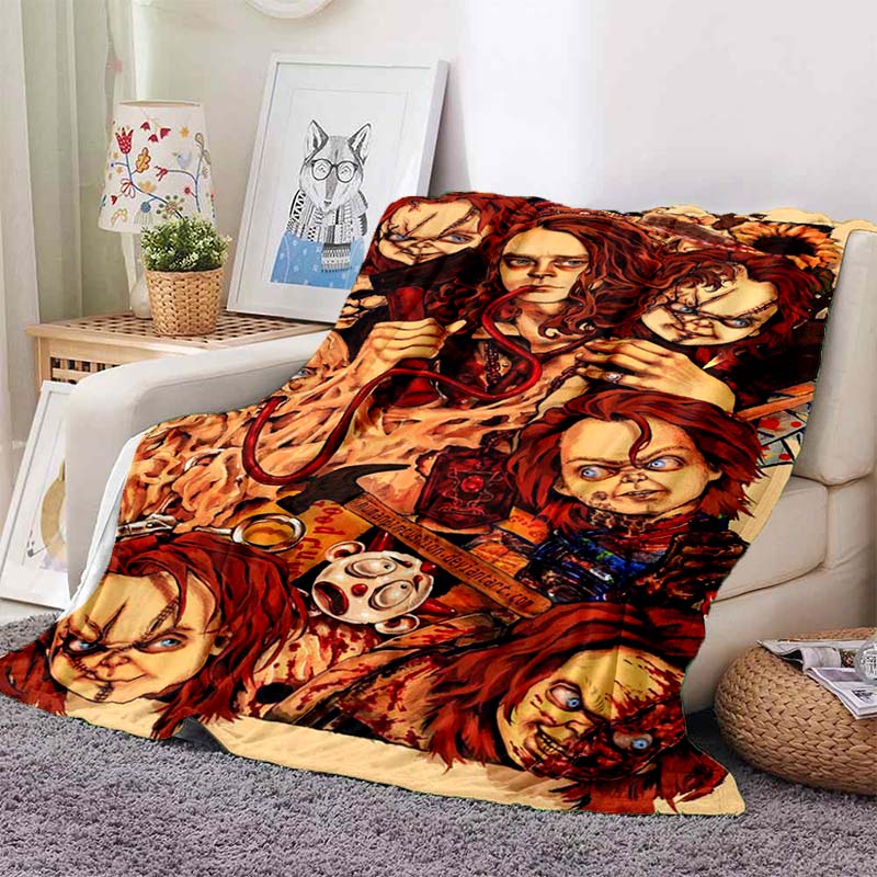 Chucky Child's Play Horror Movie Print Flannel Blanket Cozy Warm Throw Bedroom Sofa Birthday Present Indoor Home Holiday Decor