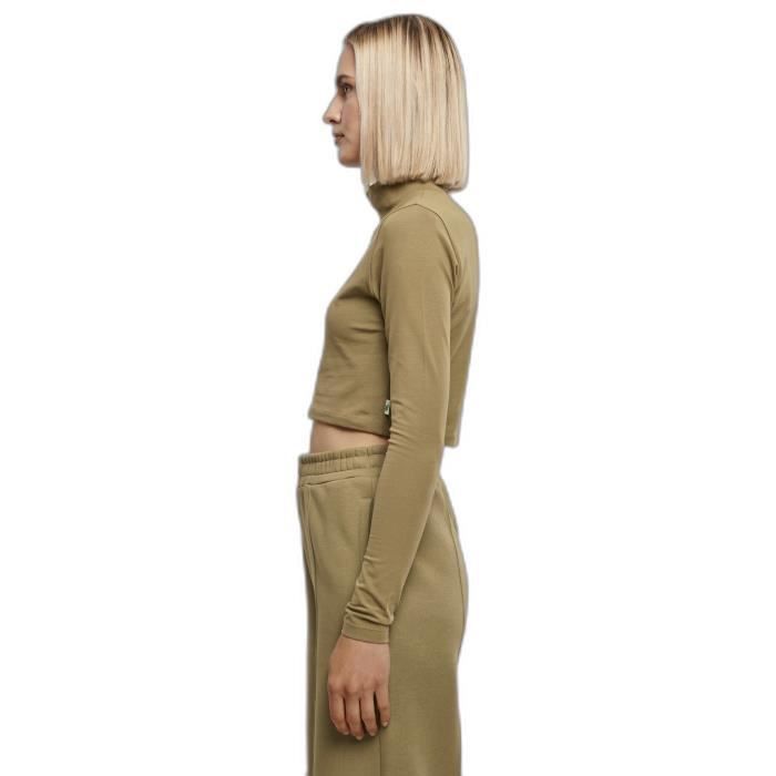 T-shirt À Manches Longues - Urban Classics - Femme - Col Roulé - Vert Olive - Ajusté