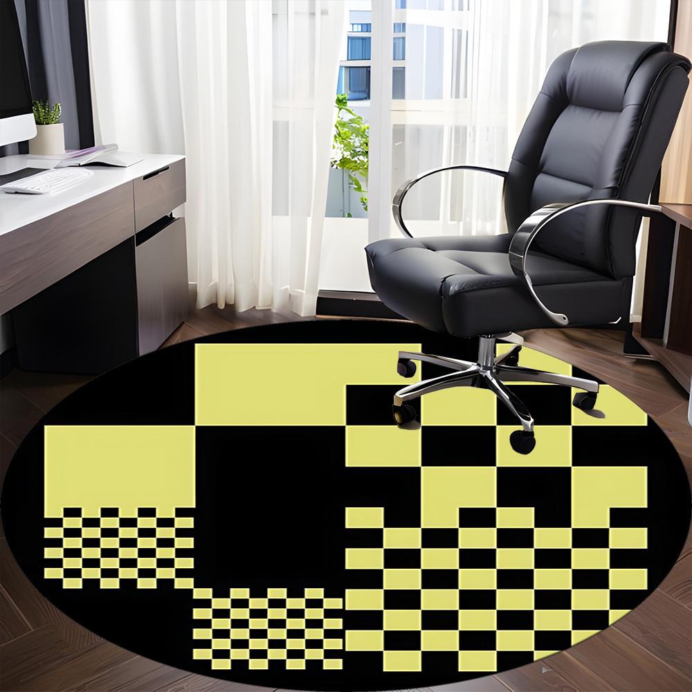 1pc Checkerboard Pattern Office Round Area Rug, Indoor Mat Suitable For Office, Under Office Chairs Bedroom Living Room Home Decor, Room Deco 080