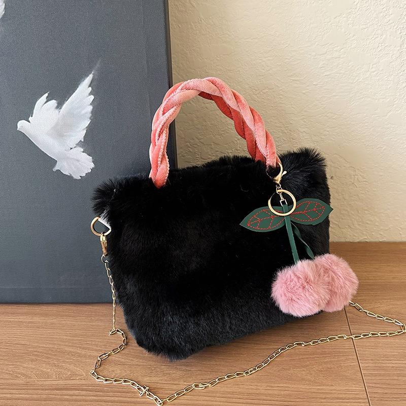 Cute Cherry Design Girl Plush Handbag Autumn New Mao Mao Women Shoulder Messenger Bag