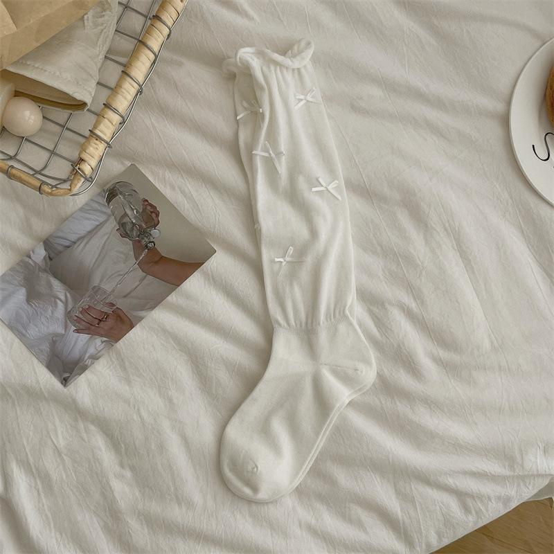 

Ballet Style Bow Jk Lolita Socks Women Over Knee White Summer Calf Socks Piled Socks Pure Boneless Socks One Size білий