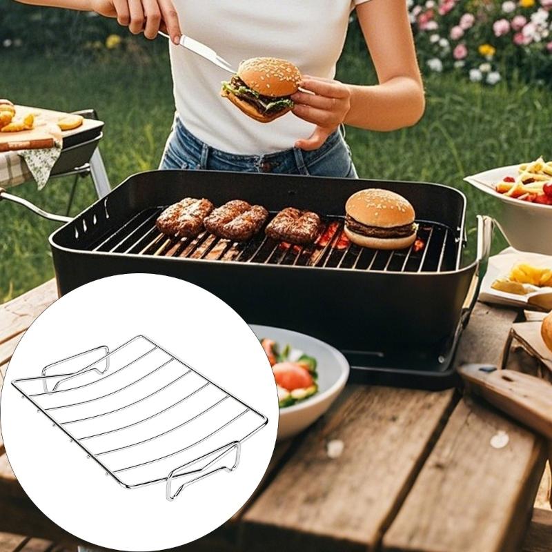 V Shaped Grilling Rack Barbecue Rack Grill Holder Turkey Roasting Rack for Camping and Backyard Parties Easy To Clean