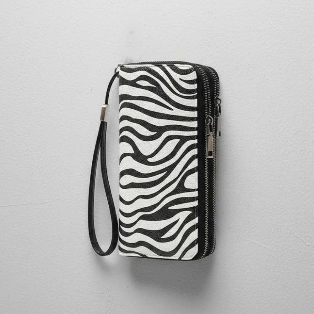 Portable Leopard Print Long Wallet PVC Stripe Multiple Cards Purse Solid Color Korean Style PU Handheld Bag Dating