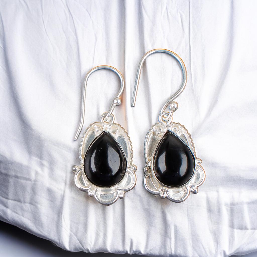 Spiritual Black Onyx Gemstone 925 Sterling Silver Stylish Jewelry Earrings 1.50" EE-41-19