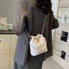Rhombus Drawstring Through Leather Gold Chain Mini Bucket Bag