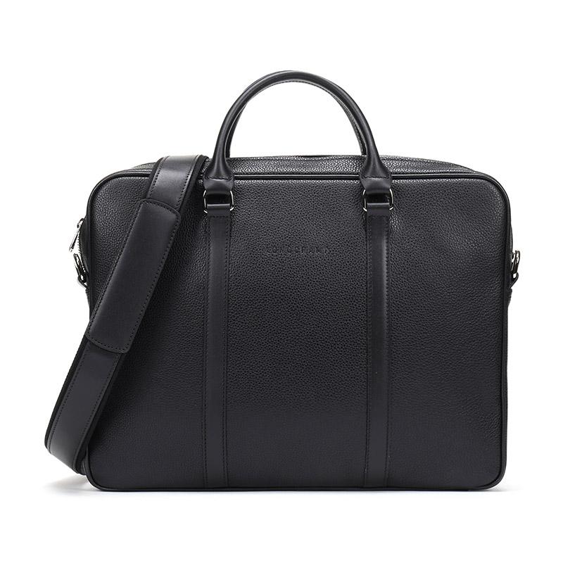 

Longchamp Le Foulonné Zipper Closure Leather Laptop Briefcase Shoulder Handbag Men Bags Black 2121021047 Basic Set (Bag+Dust Bag)