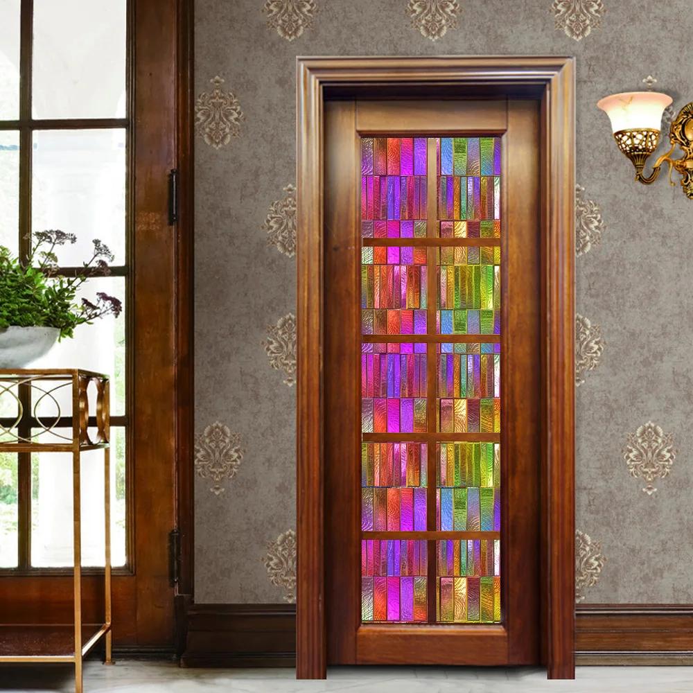 Colorful Stained Glass Window Film Retro Flowers Pattern Non-adhesive Window Decals Static Clings Non-Adhesive Window Stickers