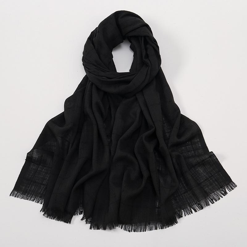 Fashion Cotton Viscose Scarf Wrinkle Plaid Pom Pom Fringe Shawls and Wraps Autumn Echarpe Pashmina Bufanda Muslim Sjaal 180*70Cm