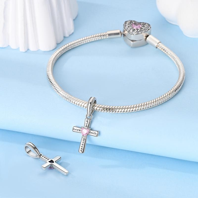Charms Copper Eternal Love Pink Heart Cross Pendants Fit Plata Original Bracelets Women Jewellery Making Gifts